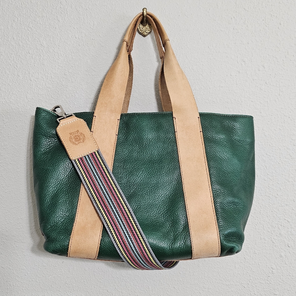 Consuela Wilder Green Leather Carryall Tote Bag